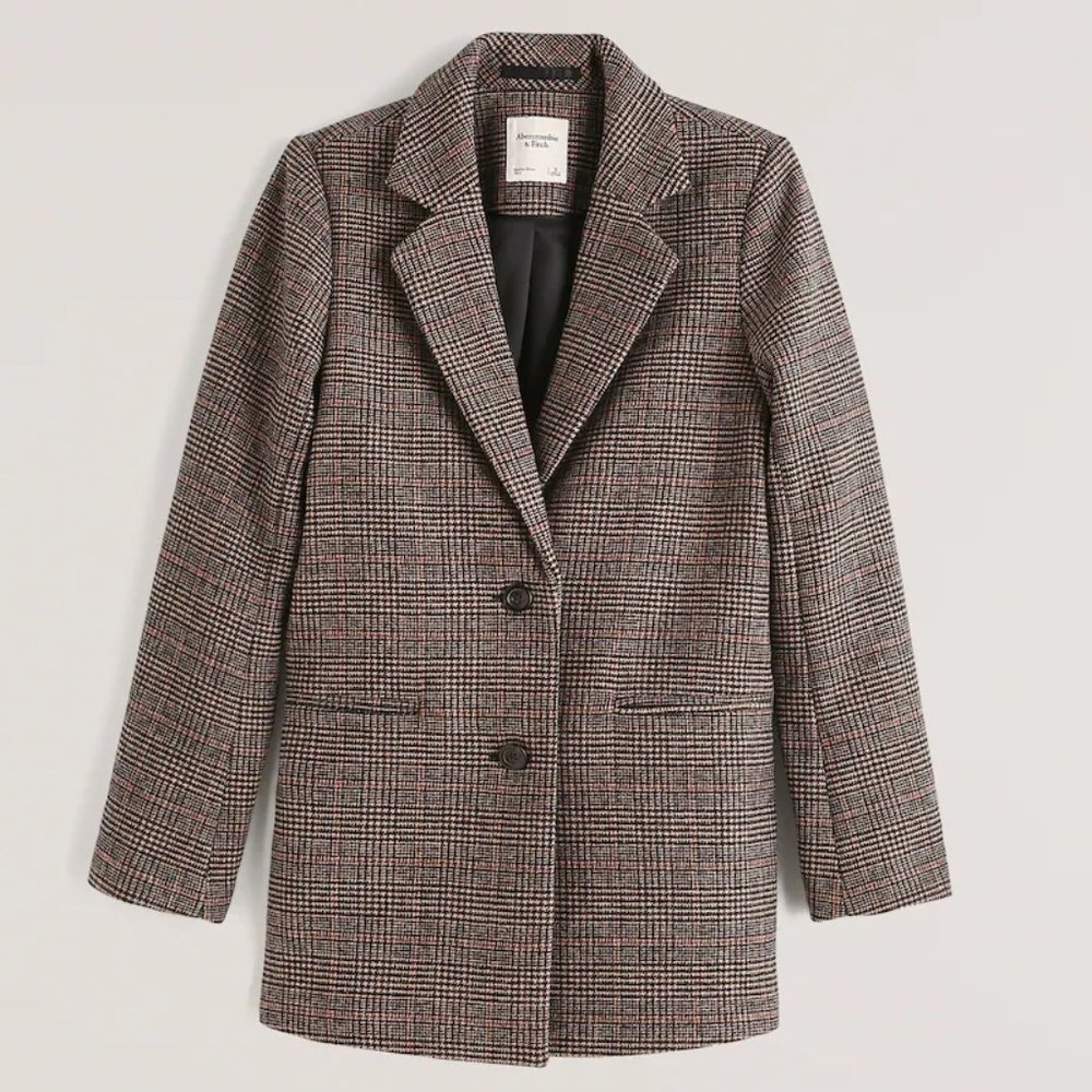 Abercrombie Wool Blend Blazer Coat XS Petite Brown Plaid Houndstooth XSP